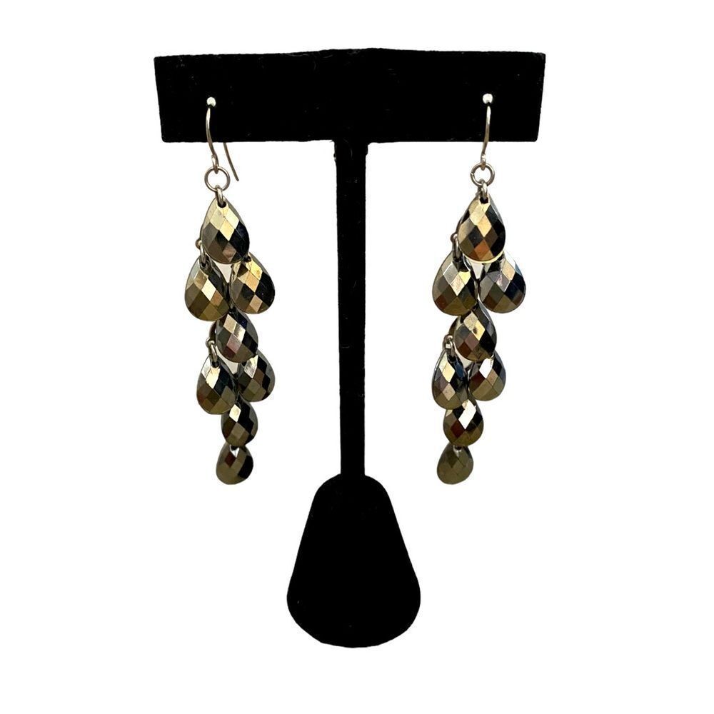 Hematite Gray Faceted Teardrop Beaded Dangle Earrings Women’s Size OS